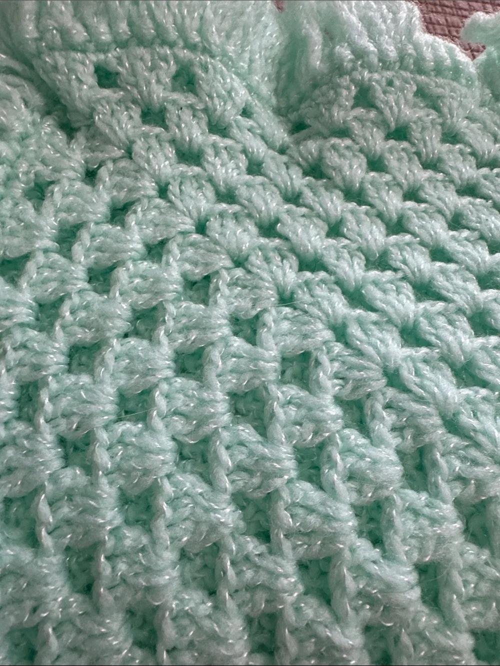 Handmade Mint Green Crochet Baby Blanket or Throw with Fringe